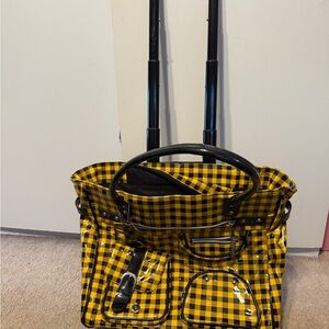 Yellow Checkered Rolling Tote Bag